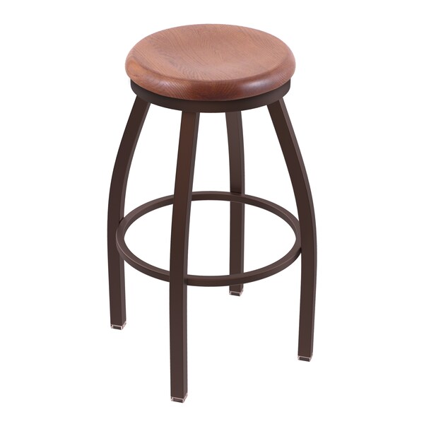 25" Swivel Counter Stool, Bronze Finish, Med Oak Seat